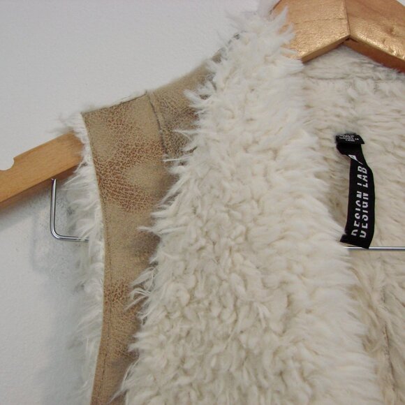 Faux Fur Vest Sherpa Tan Cream Open Front Design Lab Lord & Taylor Size XS - Picture 8 of 12